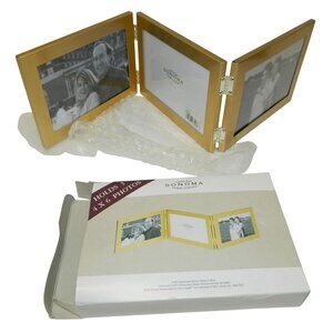 Sonoma Gold-Tone Folding Photo Frame Holds Three 4x6 Photos Genuine Home Goods